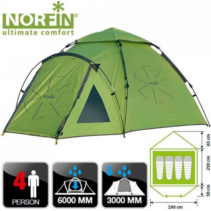 Палатка автоматическая 4-х местная NORFIN HAKE 4 NF NF-10406